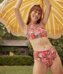 The Ruched Sidestroke Bikini Top - Garden Party in Rust