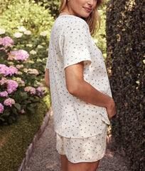 The Pointelle Cotton Pajama Shorts Set - Dream Blossom in White Sand & Sky