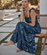 The Silky Luxe Smocked Maxi Dress - Celestial Floral in Deep Sea