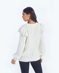 The Flirty Ruffle Sleeve Sweater - White Sand