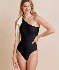 The Long Torso Bow-Shoulder Ruched Sidestroke - Sea Urchin & White Sand