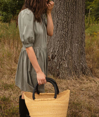The Luxe Pima Puff-Sleeve Mini Dress - Agave