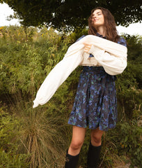 The Countryside Poplin Tiered Shirtdress - Rustic Floral in Midnight