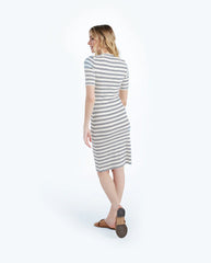 The Softest Ribbed Crew Neck Dress - White Sand & Deep Sea Stripe