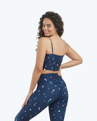 The Midi Sports Bra Tank Top - Small Scatter Stars in Deep Sea