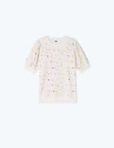The Softest French Terry Puff Short Sleeve Top - Paint Splatter in White Sand
