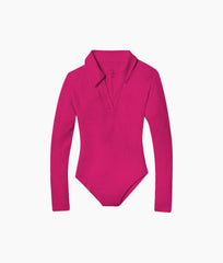 The Essential Long Sleeve Collared Bodysuit - Hibiscus