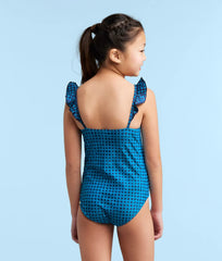 The Girls' Ruffle One Piece - Gingham in Calypso