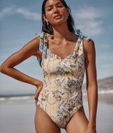 The Tie Mini Ruffle Harbor One Piece - Ribbon Cascade & Bow Bouquet