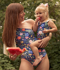 The Girls' Tie Oasis One-Piece - Strawberry Fields in Deep Sea