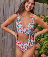 The High Leg Mid Rise Bikini Bottom - Pink Nectarine Orchard