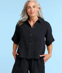 The Cloud Gauze Boxy Cropped Button-Up Shirt - Sea Urchin
