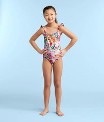 The Girls' Ruffle One Piece - Watercolor Floral in Strawberry