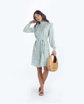 The All Dressed Up Mock Neck Dress - Painted Floral in Slate & Powder Blue