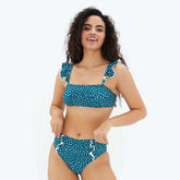 The Ruffle High Leg High Rise Bikini Bottom - On The Dot in Seaweed