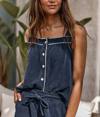 The Towel Terry Button-Front Tank - Midnight