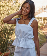 The Seersucker Cinch-Waist Tank - White Sand