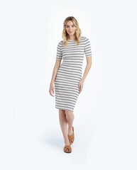 The Softest Ribbed Crew Neck Dress - White Sand & Deep Sea Stripe