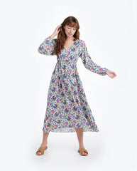 The Cinched Waist Caftan Dress - Scroll Block Print in Violet & Lava
