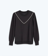 The Softest French Terry Contrast Puff-Sleeve Pullover - Sea Urchin & White Sand