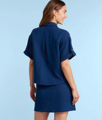 The Cloud Gauze Boxy Cropped Button-Up Shirt - Deep Sea