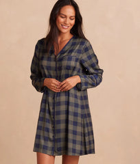 The Cloud 9 Boyfriend Sleep Shirt - Buffalo Check in Deep Sea & Gold