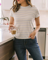 The Luxe Pima Fitted Tee - Powder Blue & White Sand Stripe