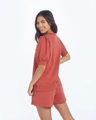 The Softest French Terry Puff Short Sleeve Top - Terracotta
