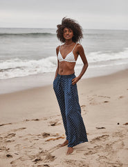 The Palazzo Pant With Ties - Square Dot in Deep Sea & White Sand