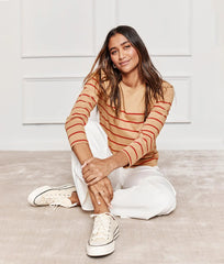 The Luxe Pima Long Sleeve Tee - Toffee & Lava Stripe