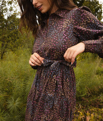 The Countryside Poplin Tiered Shirtdress - Floral Prairie in Chocolate