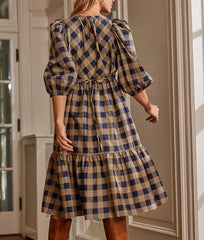 The Tiered Midi Dress - Buffalo Check in Midnight & Toffee