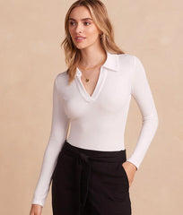 The Essential Long Sleeve Collared Bodysuit - White Sand