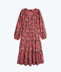 The Countryside Poplin Button Down Midi Dress - Vineyard Blooms in Pinot