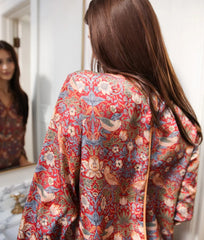 The Silky Luxe Pajama Set - Strawberry Thief in Crimson & Slate