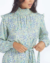 The All Dressed Up Mock Neck Dress - Painted Floral in Slate & Powder Blue