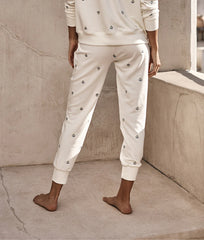 The Softest French Terry Jogger - White Sand Floral Stitch