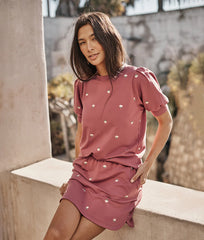 The Softest French Terry Puff Short Sleeve Top - Faded Rose Floral Stitch
