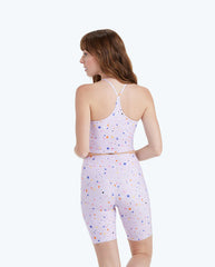 The High Neck Midi Sports Bra Tank - Paint Splatter in Lilac
