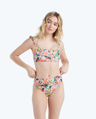 The Ruffle High Leg High Rise Bikini Bottom - Garden Party