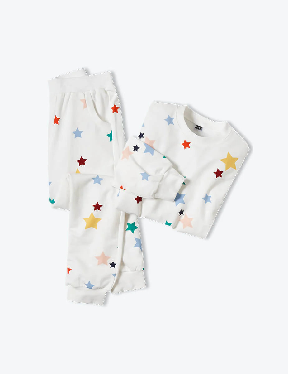 The Kids’ Softest French Terry Set - Scatter Stars in White Sand