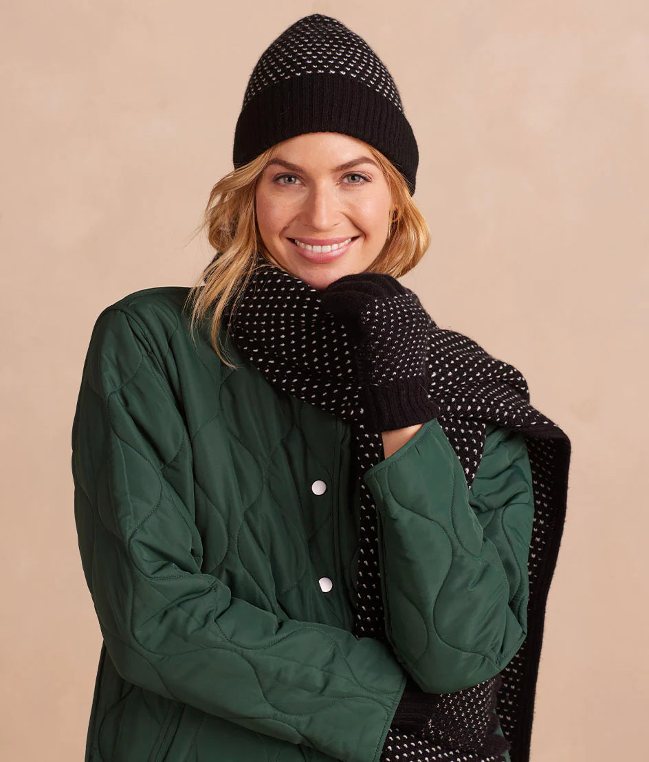 The Luxe Cashmere Blend Mix Stitch Hat - Sea Urchin & White Sand