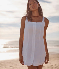 The Seersucker Button-Front Mini Dress - White Sand