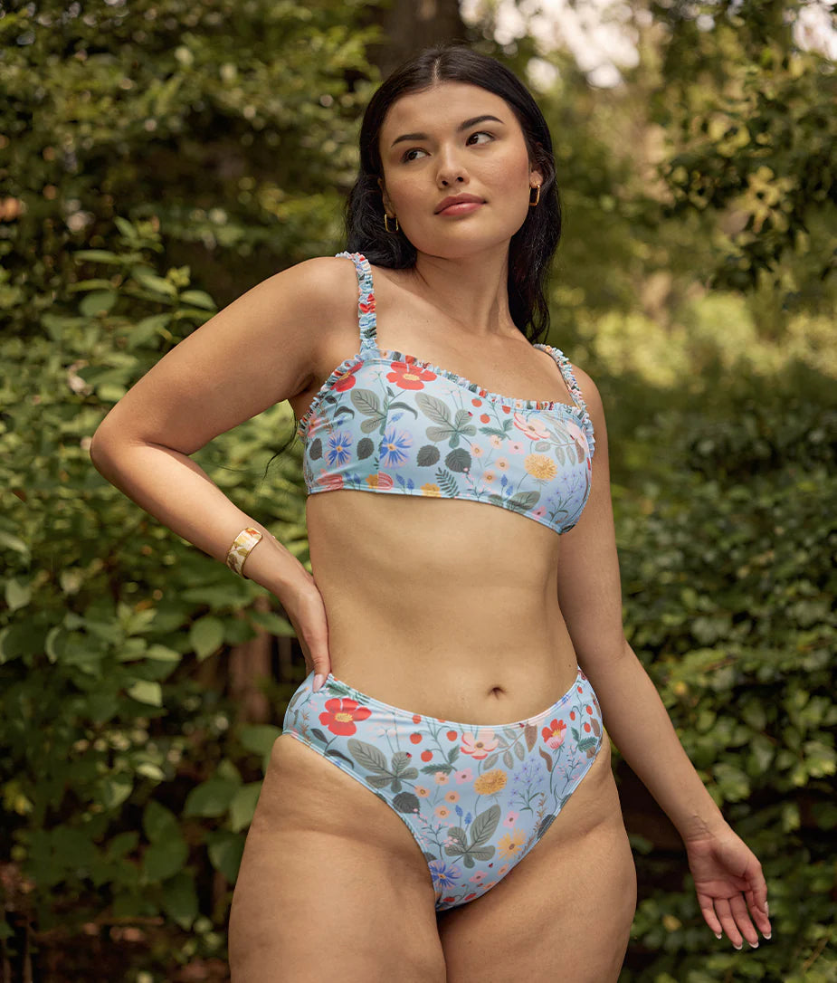 The High Leg Mid Rise Bikini Bottom - Strawberry Fields in Mist