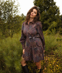 The Countryside Poplin Tiered Shirtdress - Floral Prairie in Chocolate