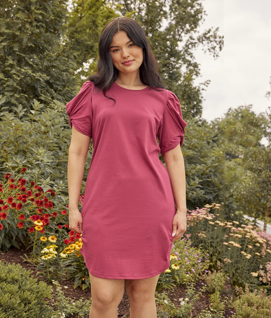 The Luxe Pima Twist-Sleeve T-Shirt Dress - Main