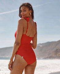 The RippleRib Ruffle One-Piece - Lava