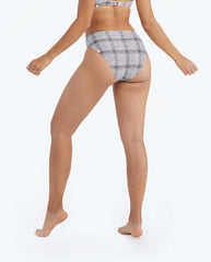 The Limited-Edition High Leg Mid Rise Bikini Bottom - Modern Plaid in White Sand