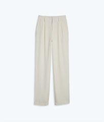 The Classic Pleat Straight Leg Trouser Pant - White Sand