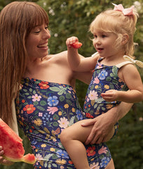 The Girls' Tie Oasis One-Piece - Strawberry Fields in Deep Sea